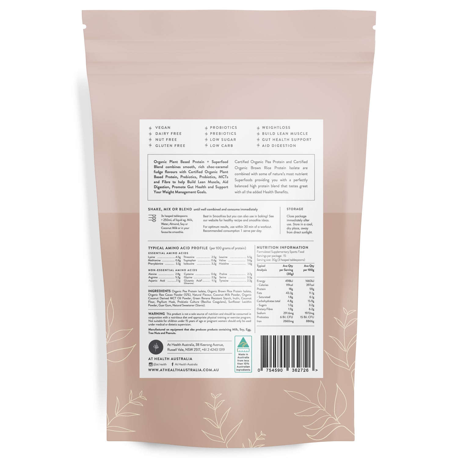 Vegan Organic Plant Based Protein Powder - Choc-Caramel Fudge