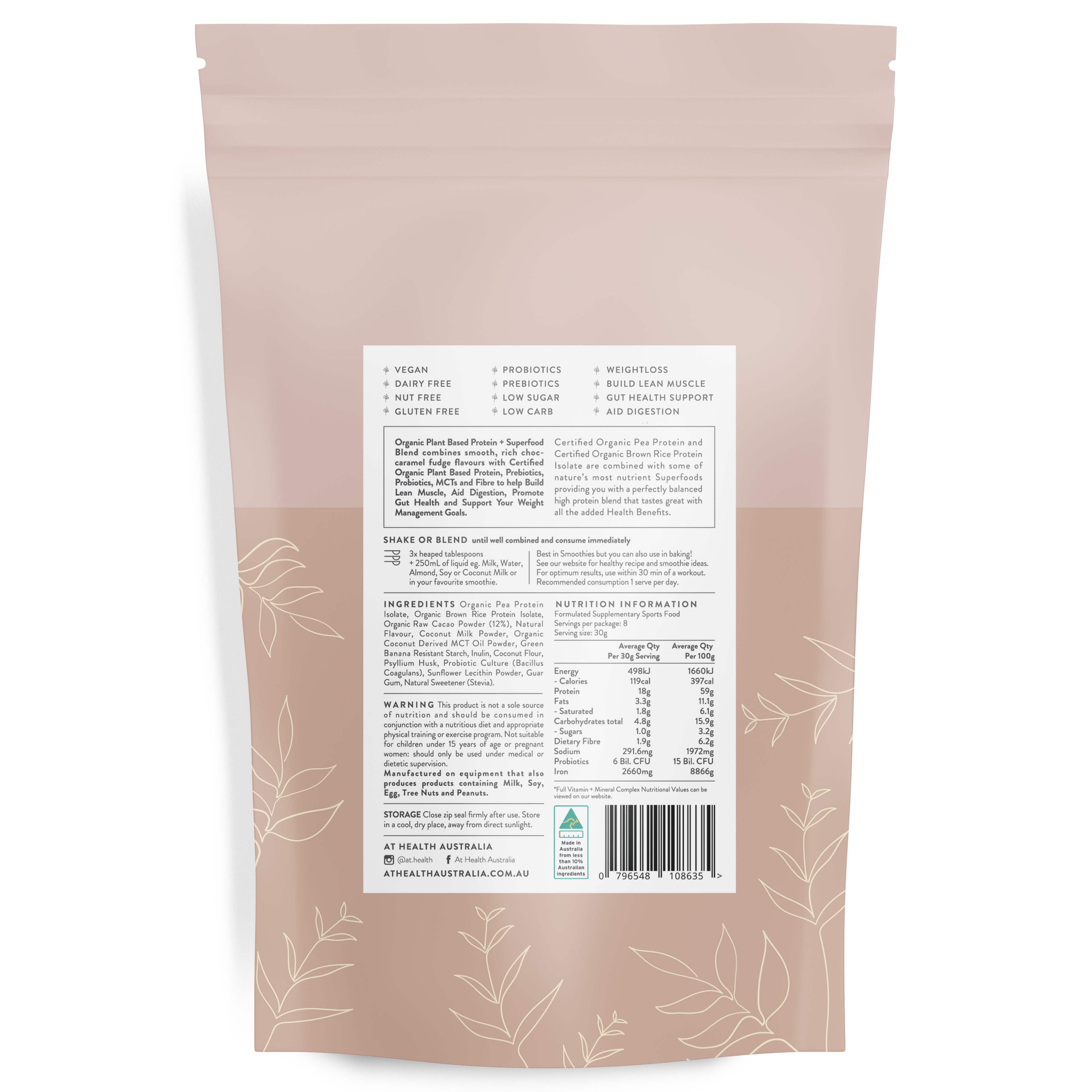 Vegan Organic Plant Based Protein Powder - Choc-Caramel Fudge