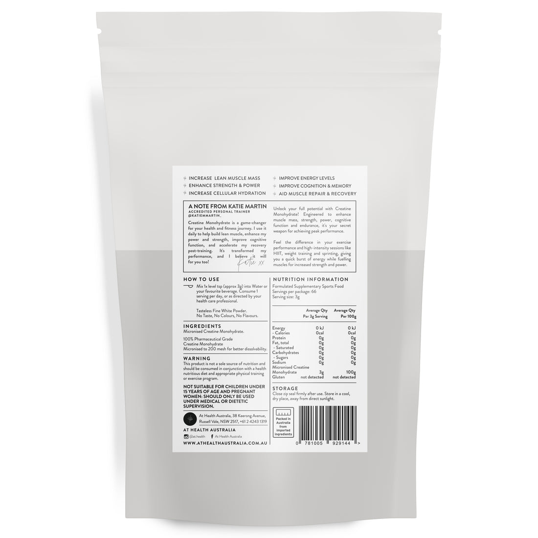 Creatine Monohydrate X Katie Martin 200g ( 66 serves )