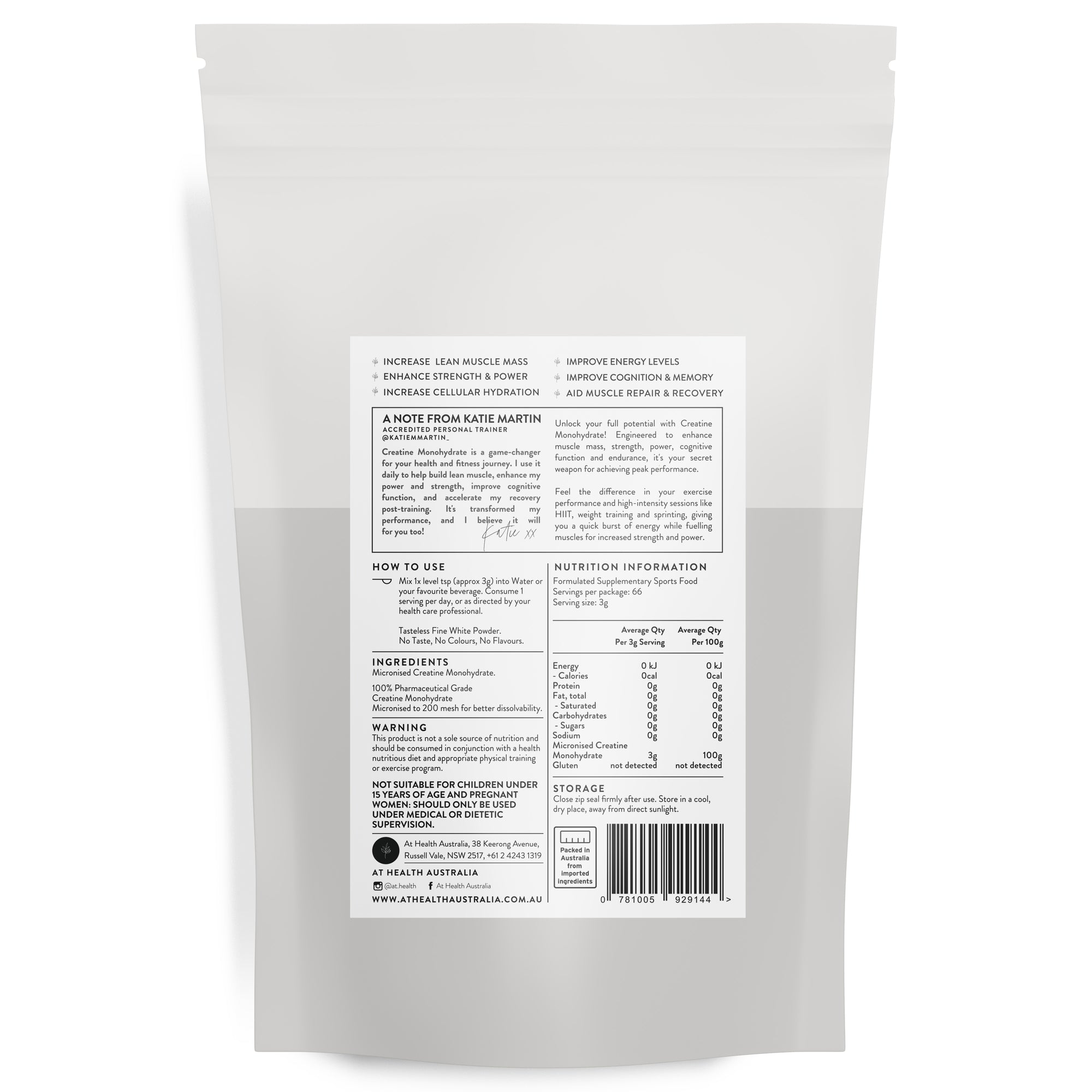 Creatine Monohydrate X Katie Martin 200g ( 66 serves )